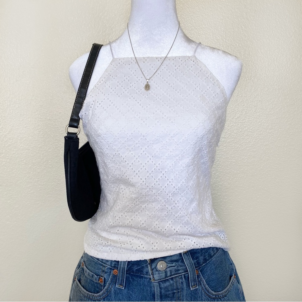 DO+BE white eyelet high neck tank